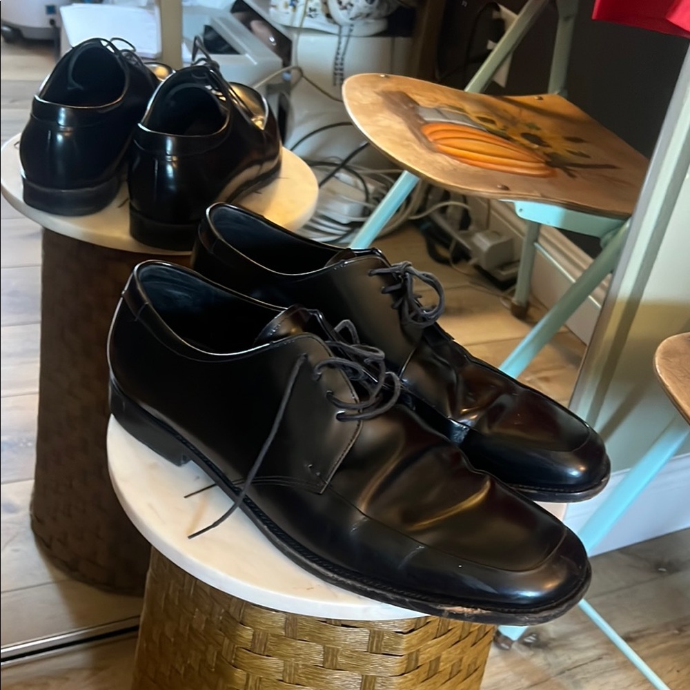 Prada, size 12, Classic Black Men's Dress Shoes - Picture 3 of 11